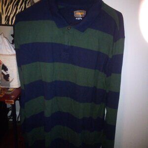 Foundry Supply Co. Blue & Green Cotton L/S Polo Shirt Collar 2 Buttons Large